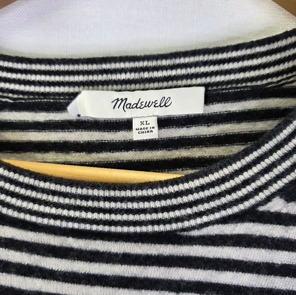 Madewell Merino Wool-Silk Blend Crewneck Sweater Black White Striped Top Size XL - Picture 11 of 15